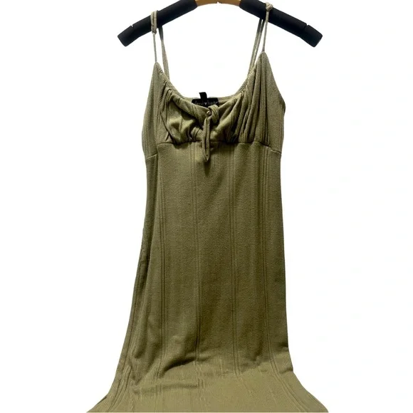 green emerald velvet dress Slit Front Ribbed Tank Dress Olive Olive / Small